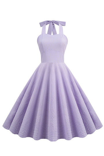 Vestido vintage de xadrez de lavanda Halter